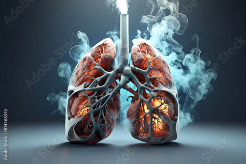 Human lungs with smoke on dark background. 3d illustration. Medicine concept