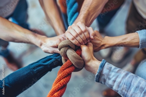 People making gesture with electric blue rope, sharing recreation