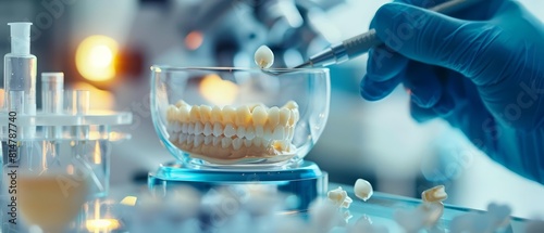 Advanced biocompatible materials used in fillings are tested in a lab for durability and safety, Sharpen close up hitech concept with blur background