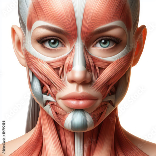 woman anatomy showing face with muscular system visible. Illustration of male Anatomy of the face Isolated