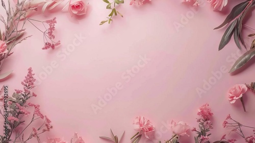 full frame professional mockup photo of top view angle gradient old paper in center background with floral margins