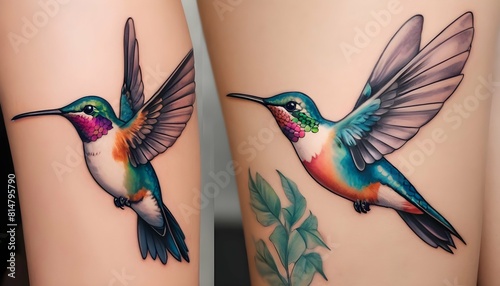 Craft a tattoo of a graceful hummingbird in flight upscaled_3