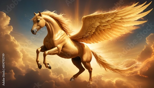 Create an image of a golden horse with wings of fi upscaled_2