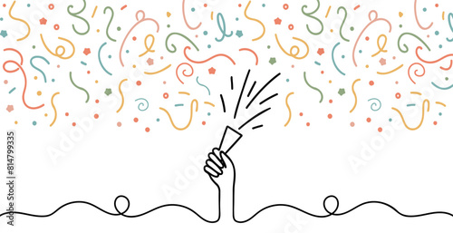 confetti party popper icon, fireworks logo, flat design. Firecracker for the holiday. Continuous one line drawing.