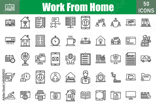 Work From Home Icons Set.Perfect Pixel.Vector Illustration