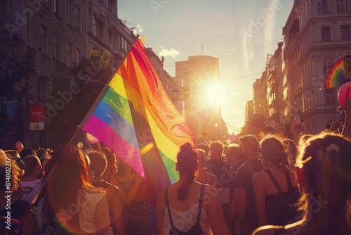As the sun dipped low on the horizon, the Pride celebration illuminated the street with a kaleidoscope of colors, a dazzling display of unity and love within the LGBTQ community