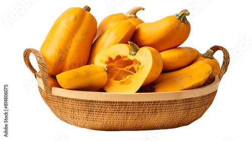 A basket of butternut squash with a transparent background.