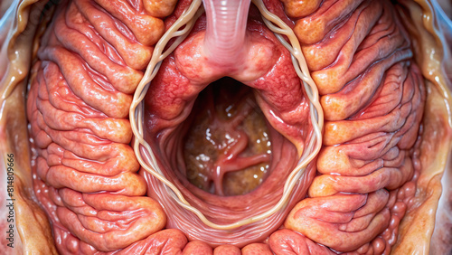 Close-up of esophageal varices, a complication of liver disease 