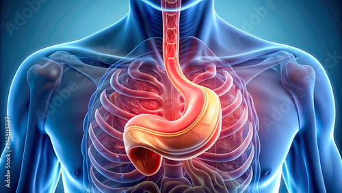 Close-up of the lower esophageal sphincter preventing acid reflux 