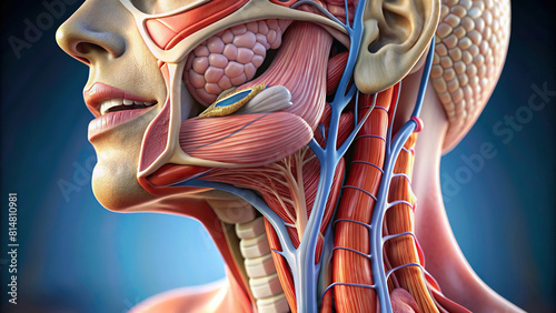Closeup of larynx with detailed voice mechanism