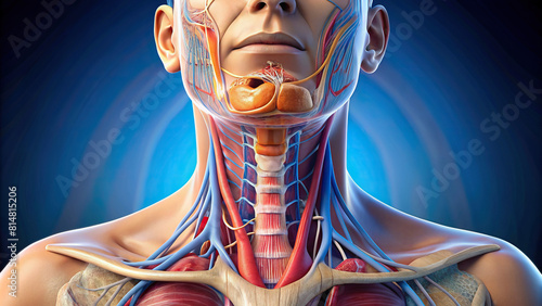 Voice production anatomy with larynx closeup
