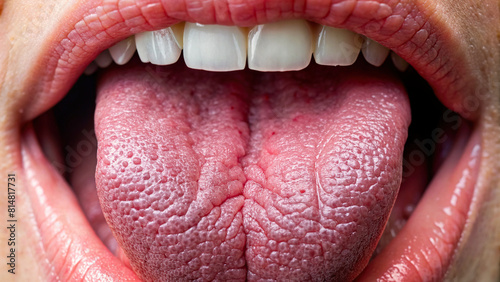 Extreme close-up of a tongue revealing taste bud anatomy