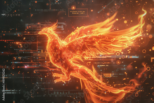 The flames formed the outline of a phoenix. and icons showcase innovative technology.