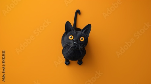 Black cat flat design, top view, Halloween theme, 3D render, Splitcomplementary color scheme