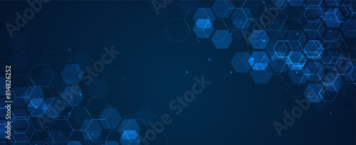 Digital technology background. Abstract hexagons background with lines and dots. Design for science, medicine or technology