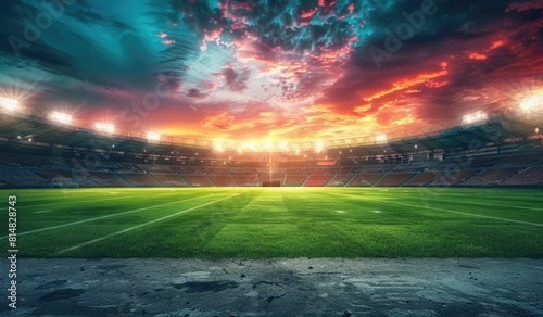 Stadium painting under cloudy sky with cumulus clouds