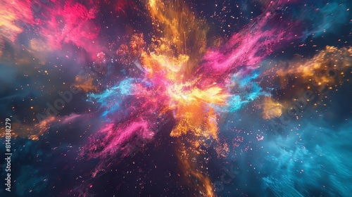 Dynamic explosion of neon colors resembles electrifying cosmic event