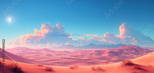 nature scenery desert wasteland with sun and blue sky