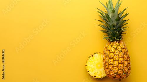close up of pineapple over yellow background with copy space