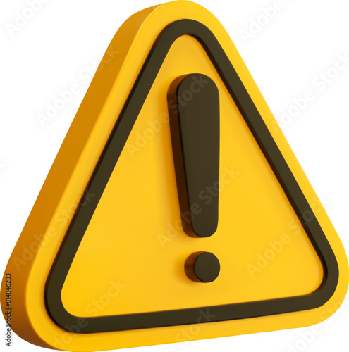 3d alert sign, caution icon, attention mark. Isolated vector yellow triangle with exclamation mark. Danger warning, reminder, emergency hazard notification symbol. 3d alert notice, warning message