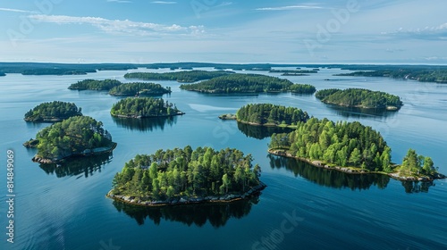 Aerial view of Stockholm archipelago in Sweden, featuring thousands of islands and islets, a unique maritime landscape th