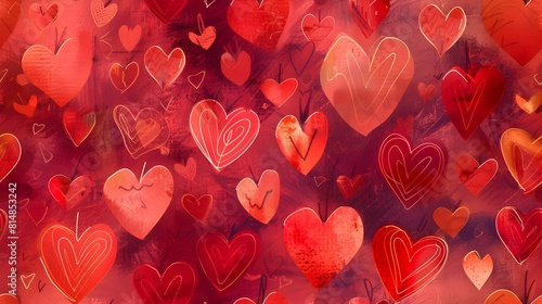 Vibrant Red and Pink Heart Shapes Forming Seamless Romantic Abstract Pattern