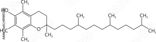 Vitamin E formula, line chemical structure of tocopherol molecular compounds. Vector chemistry, medicine and pharmacology science education, vitamin E fat soluble antioxidant structural formula