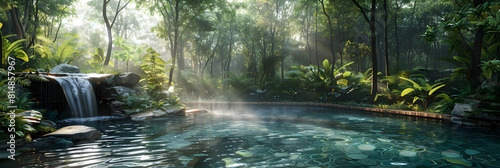 Tucked Away Forest Enclave: Secluded Hot Spring Oasis in Dense Wilderness Relaxation and Rejuvenation Concept