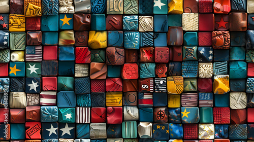 Celebrating Freedom: Photo Realistic Independence Day Parade Tiles Capturing Flags, Bands, and Floats in Festive Scenes of Patriotism and Liberty