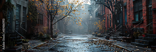 Mysterious Misty Morning City Alley: Urban Exploration Concept in Photo realistic Style
