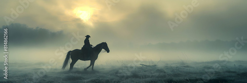 Misty Morning Horse Ride: Horse and Rider Embracing Freedom in the Morning Mist