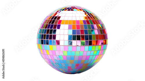 silver disco ball isolated on transparent and white background.PNG image.