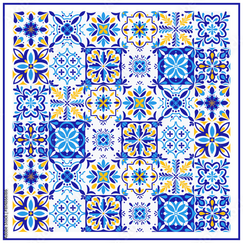 Mediterranean blue and yellow ceramic tile pattern