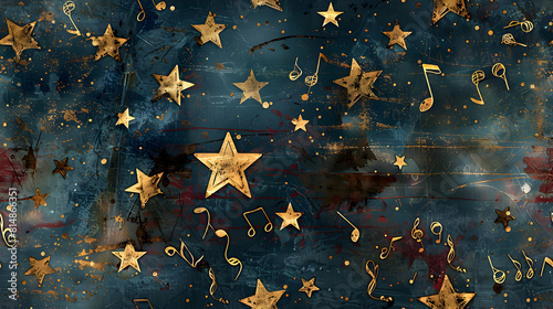 Photo realistic Star Spangled Banner Tiles concept with stars and musical notes in praise of freedom