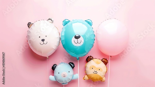 Animalshaped balloon flat design, top view, balloon theme, water color, Complementary Color Scheme