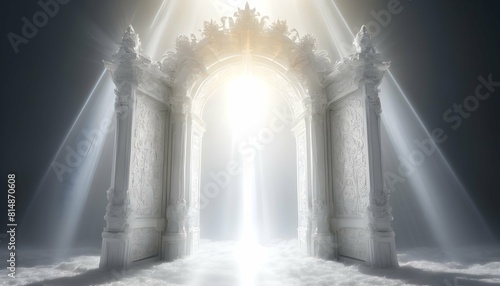 A gate of pure white light glowing with divine ra