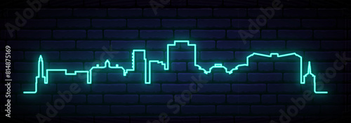 Blue neon skyline of Chapel Hill. Bright Chapel Hill, NC long banner. Vector illustration.