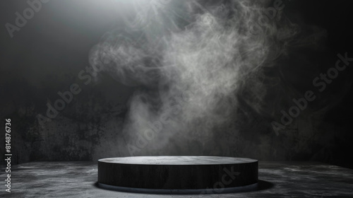 A smoke filled room with a large circular stage