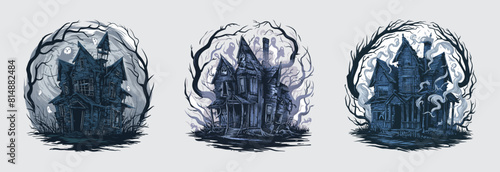 Halloween spooky haunted house in moonlit graveyard vector, Generative AI