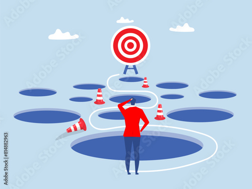 Avoid pitfall Planning and obstacle avoidance concept, business failure, skill and creativity to solve problem with many pitfalls to achieve business success vector