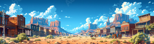 A dusty old western town stands in the middle of a vast desert