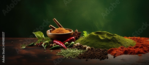 Aromatic spices and green hues create an enticing combination in this captivating image with ample copy space