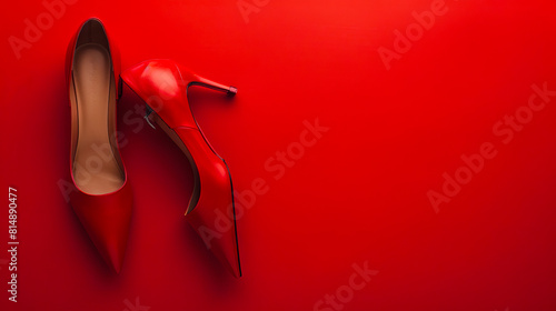 Red high heels on a red background.
