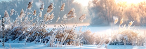 reeds in the snow cold realistic nature and landscape