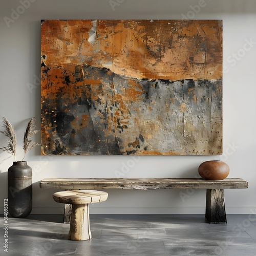 abstract painting on gray wall house interior design minimalist living frame mockup modern interior