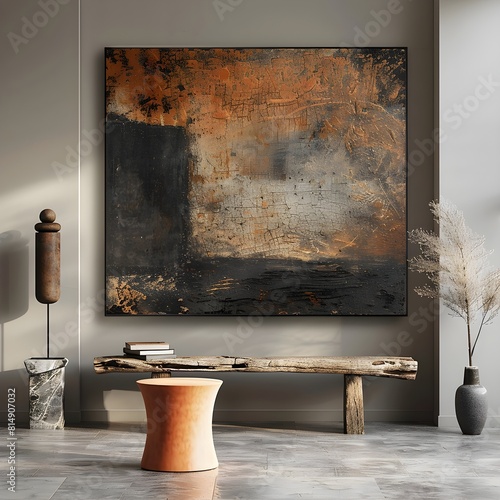 abstract painting on gray wall house interior design minimalist living frame mockup modern interior
