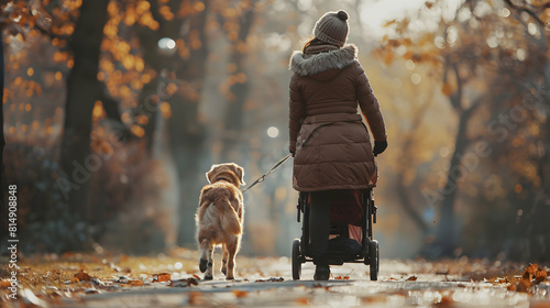 A woman with cerebral palsy joyfully walking her dog in the park, highlighting bond benefits of exercise Photo Realistic Concept