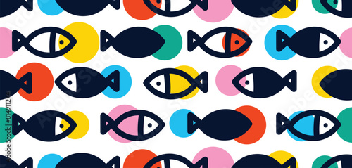 Cute fish and polka dot. Kids background. Seamless pattern. Can be used in textile industry, paper, background, scrapbooking.
