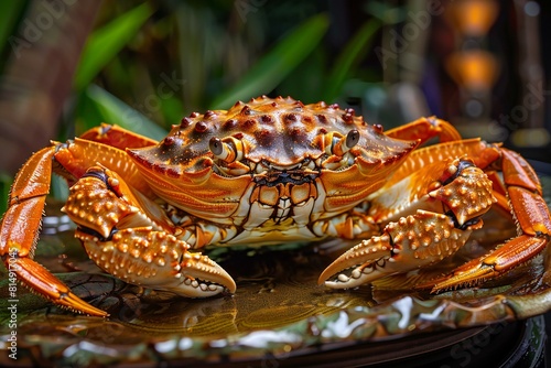 Close-up of a sea crab on a plate in a restaurant