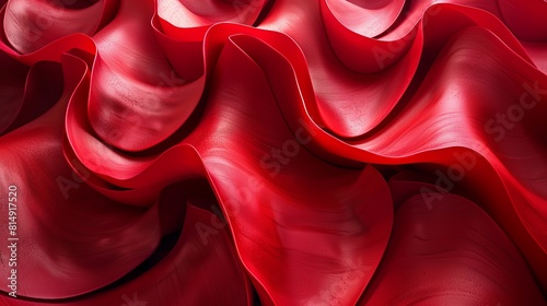 Red crumpled silk fabric texture background.